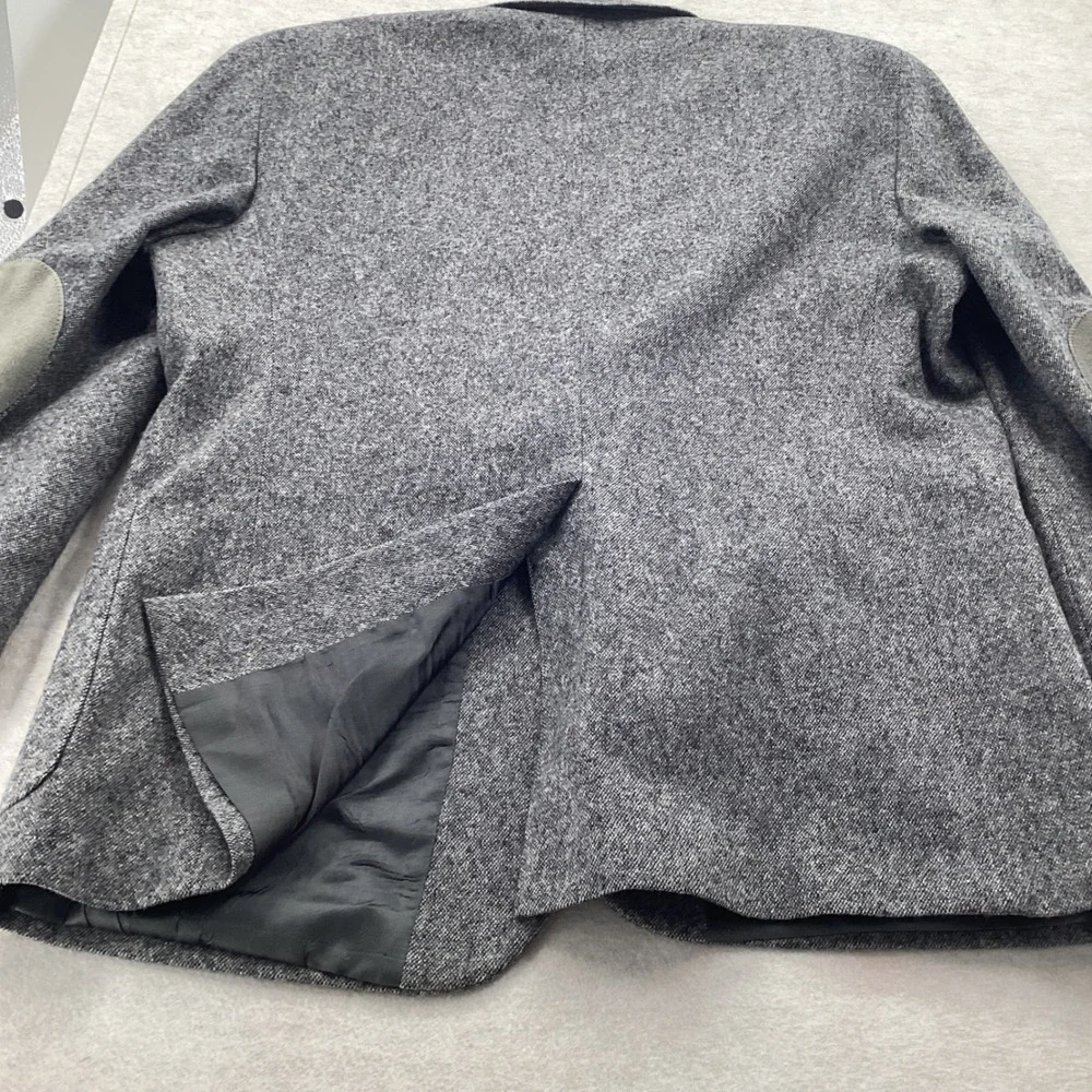Brookleigh Mens 44R Grey Donegal Tweed Blazer Elbow Patches Made in USA